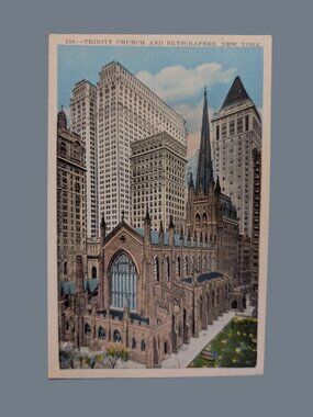 10/$25 Vintage The Trinity Church on Broadway Blank New York City Postcard